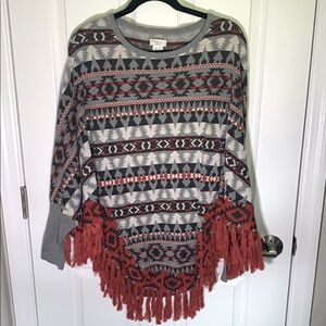 Tasha Polizzi Southwest pullover fringe poncho style sweater
